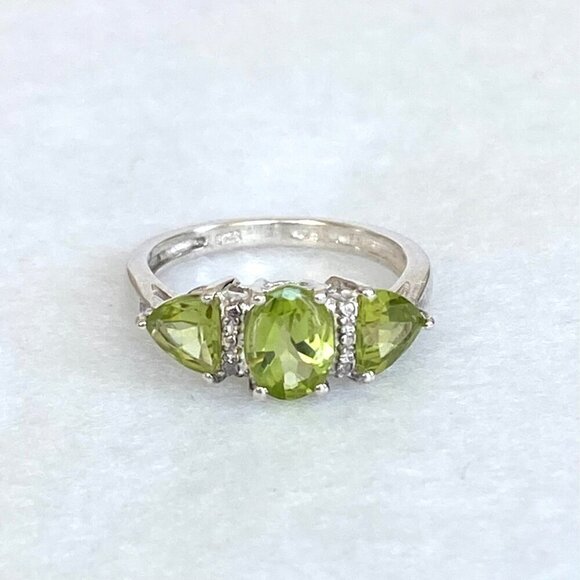 Sterling Silver 925 STS Chuck Clemency Oval Peridot 3 Stone Ring Sz 4.75 - Picture 7 of 16